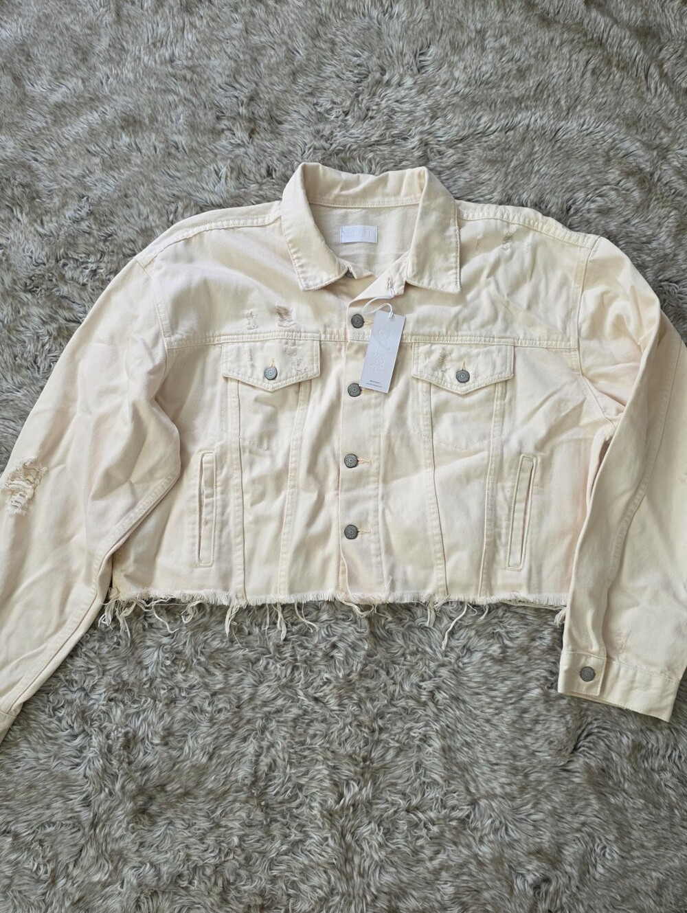 Boyish Harvey Cropped Denim Jacket Rosemary's Baby Butter Yellow Women's Size XL